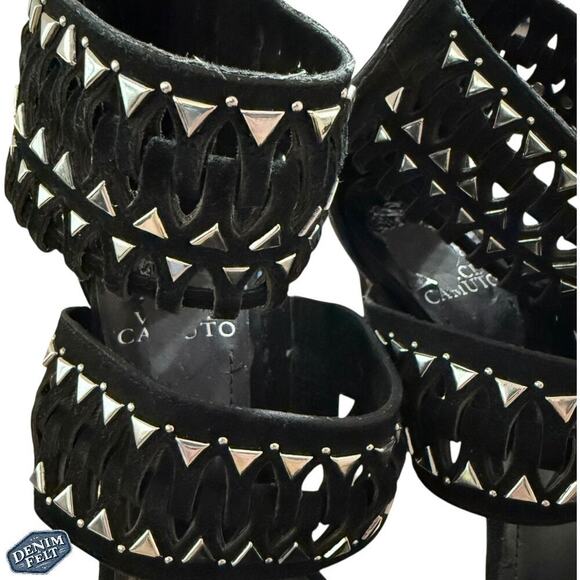 Vince Camuto Black VC-Fancle Caged Studded Strappy Heels 6.5M Leather Upper - Picture 6 of 13